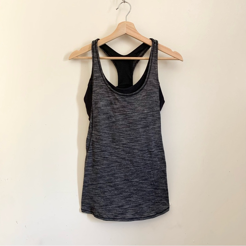 ❤️ 3/50 Lululemon Gray On Trac Heathered Black Tank with w/ Black Sports Bra 8